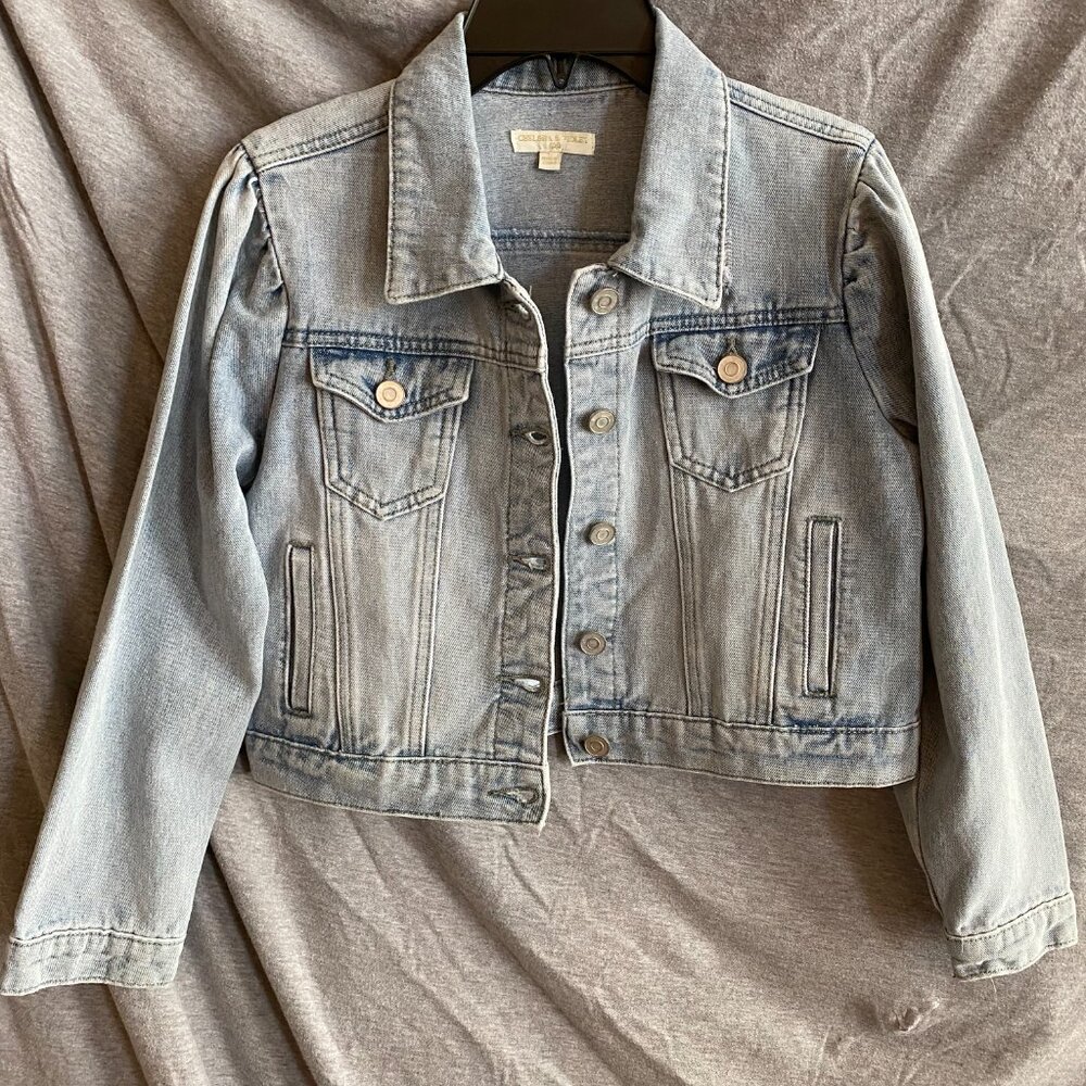 Chelsea & Violet point collar long sleeve denim short jacket LARGE girls - Picture 6 of 10